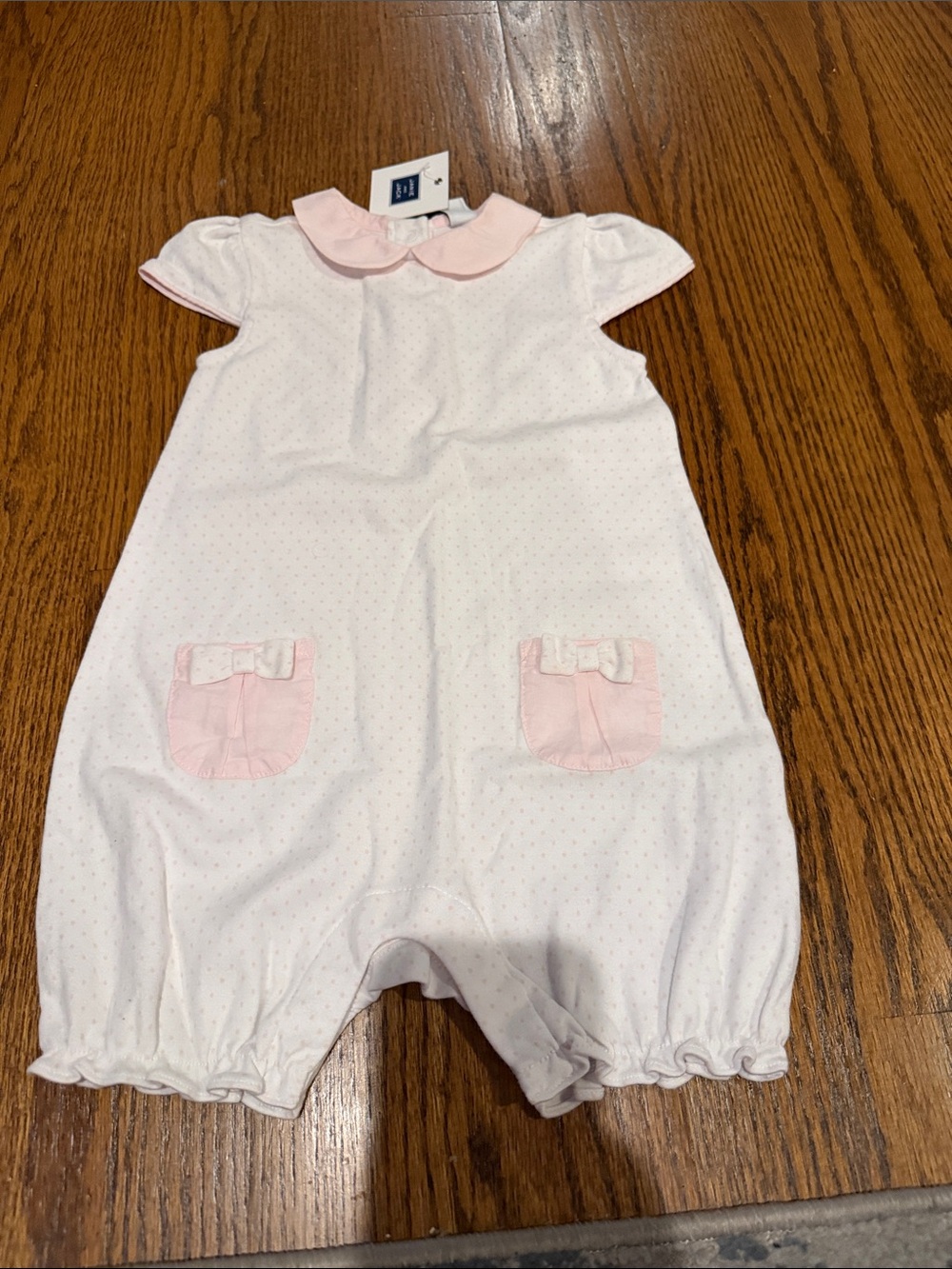 Janie and Jack White Romper with Pink Trim
